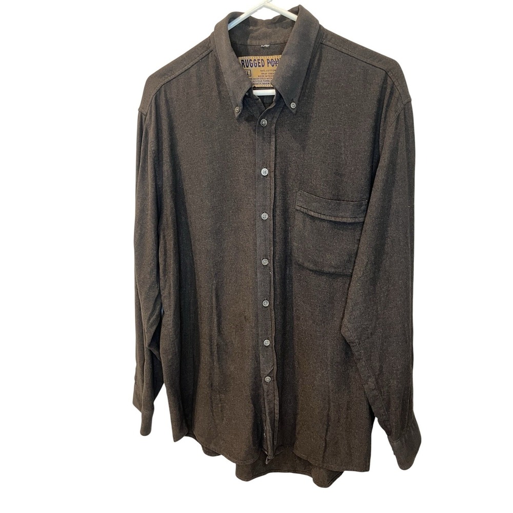 Rugged Point Mens XL Button Down Shirt Brown Cotton Long Sleeve Workwear Casual‎